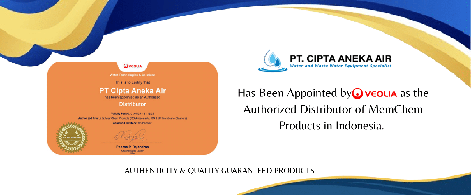 PT. CIPTA ANEKA AIR HAS DISTRIBUTOR CERTIFICATE